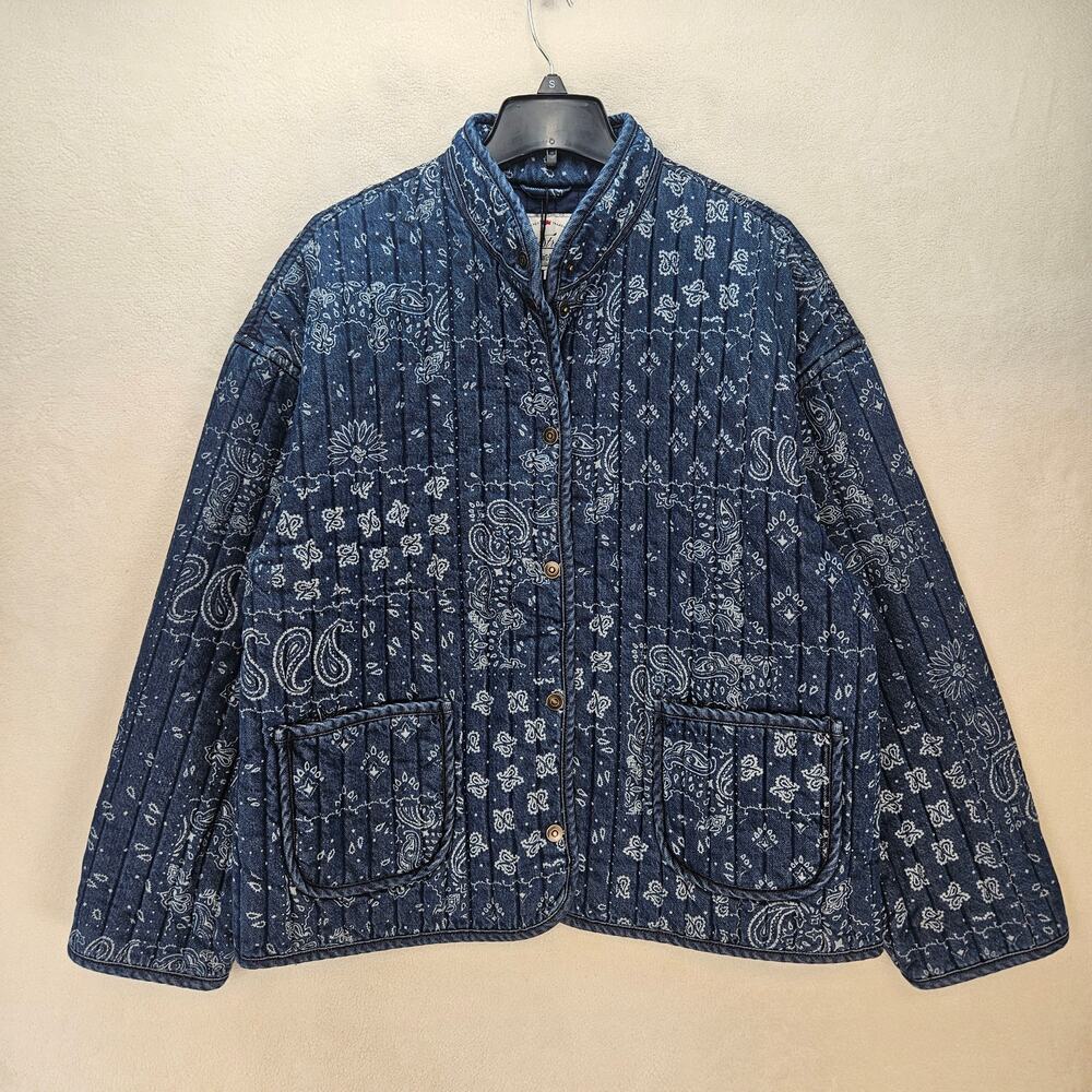 LEVI'S WOMEN'S XL LOTTIE LINER JACKET INDIGO BANDANA BLUE NWT - Picture 1 of 7